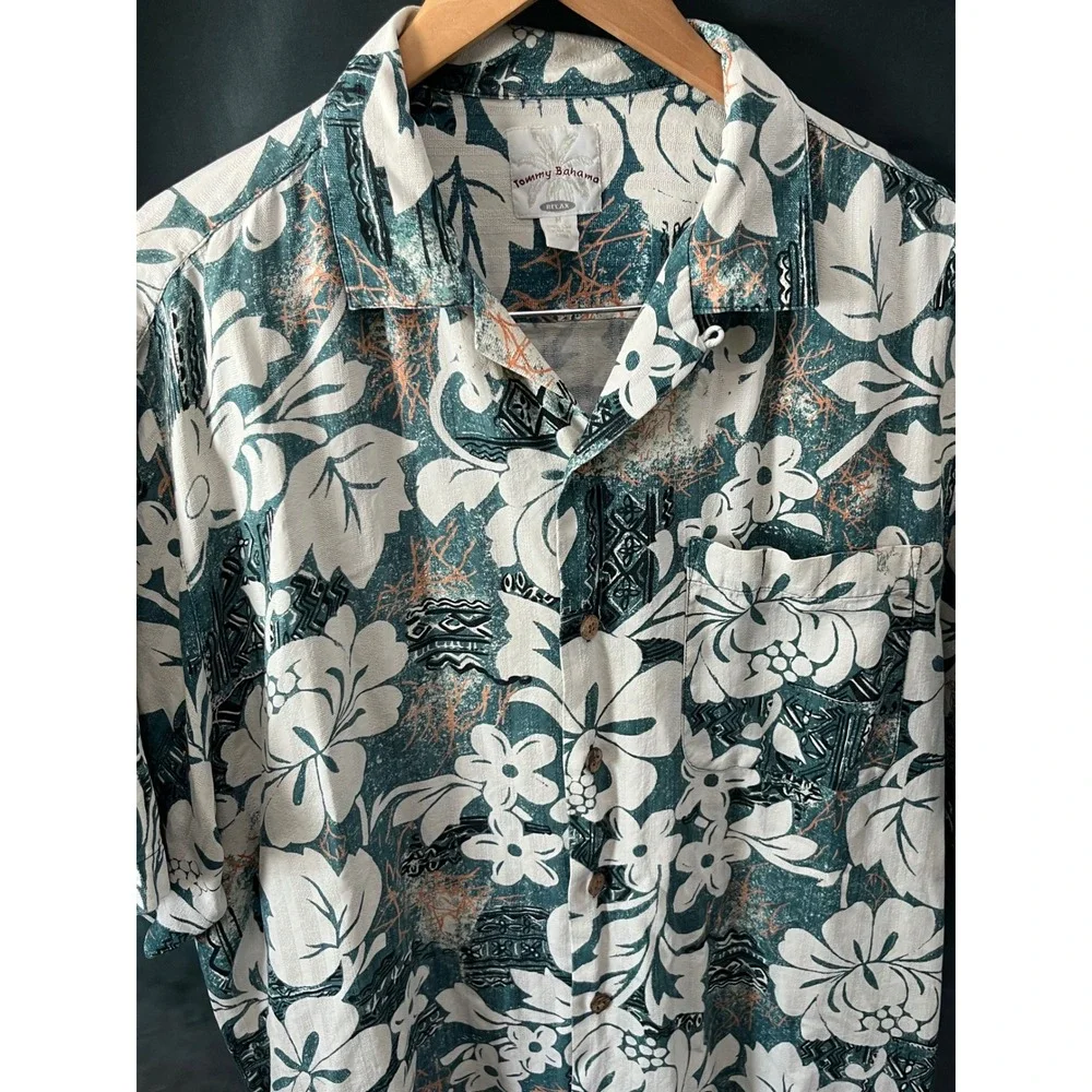Y2K Vintage Tommy Bahama Silk Hawaiian Shirt Men's M Camp‎ Collar Resort Tiki